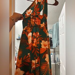 SHEIN Orange and Green Halter Sundress Resort Wear